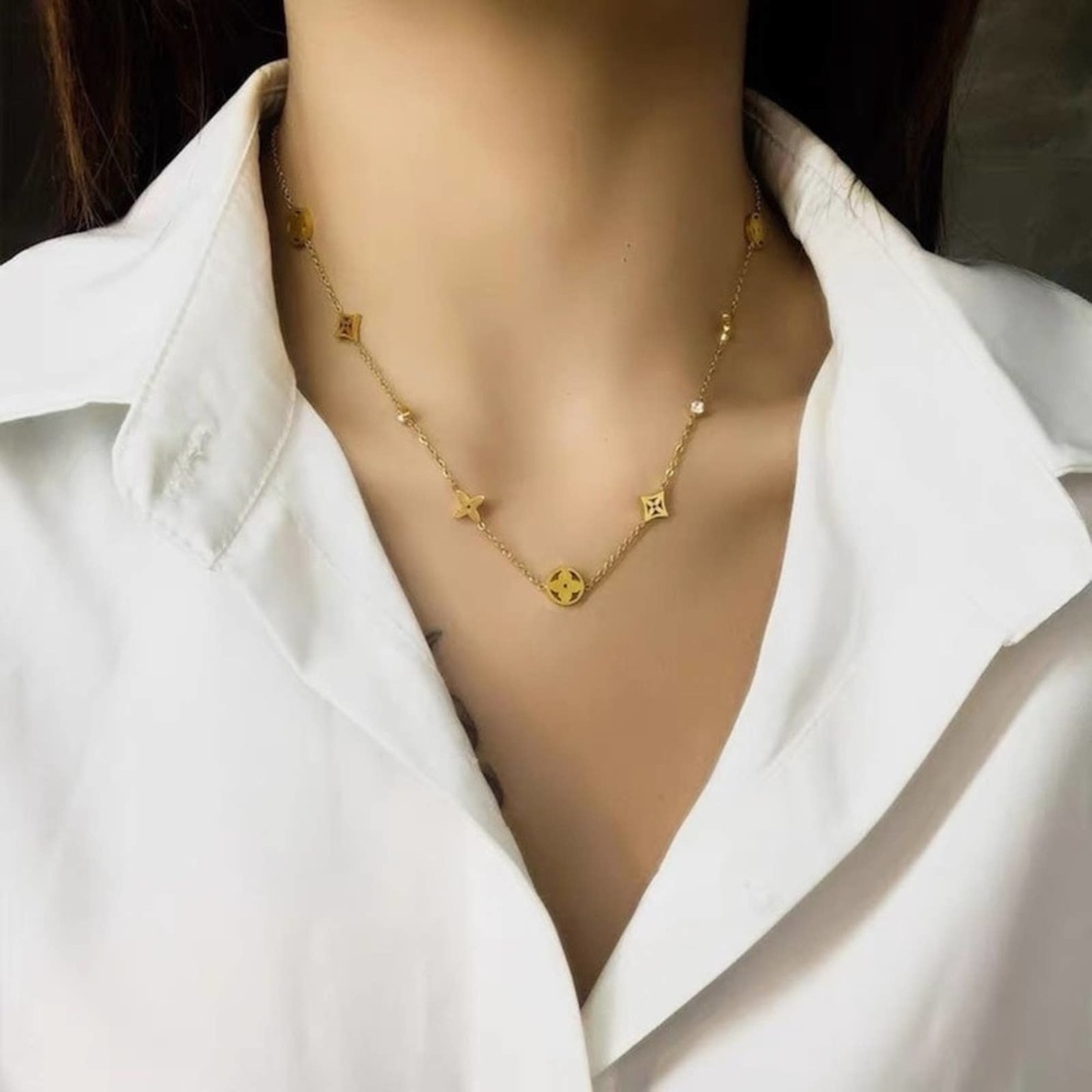 Four Leaf Lucky Clover Gold Tone Necklace